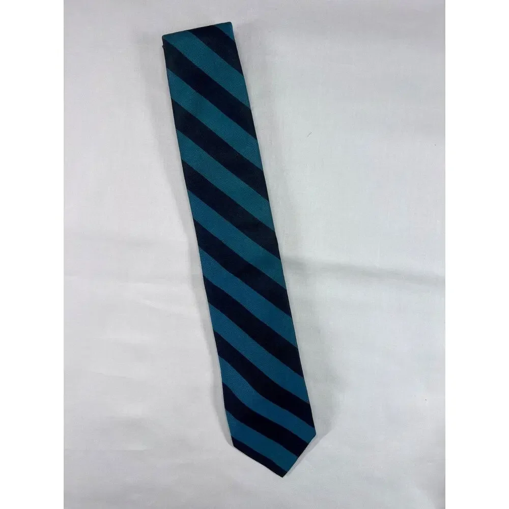 JL Roberts Tie Mens One Size Teal Black English Silk Repp Stripe 57in